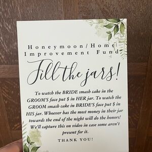 Honeymoon Fund Sign with Greenery